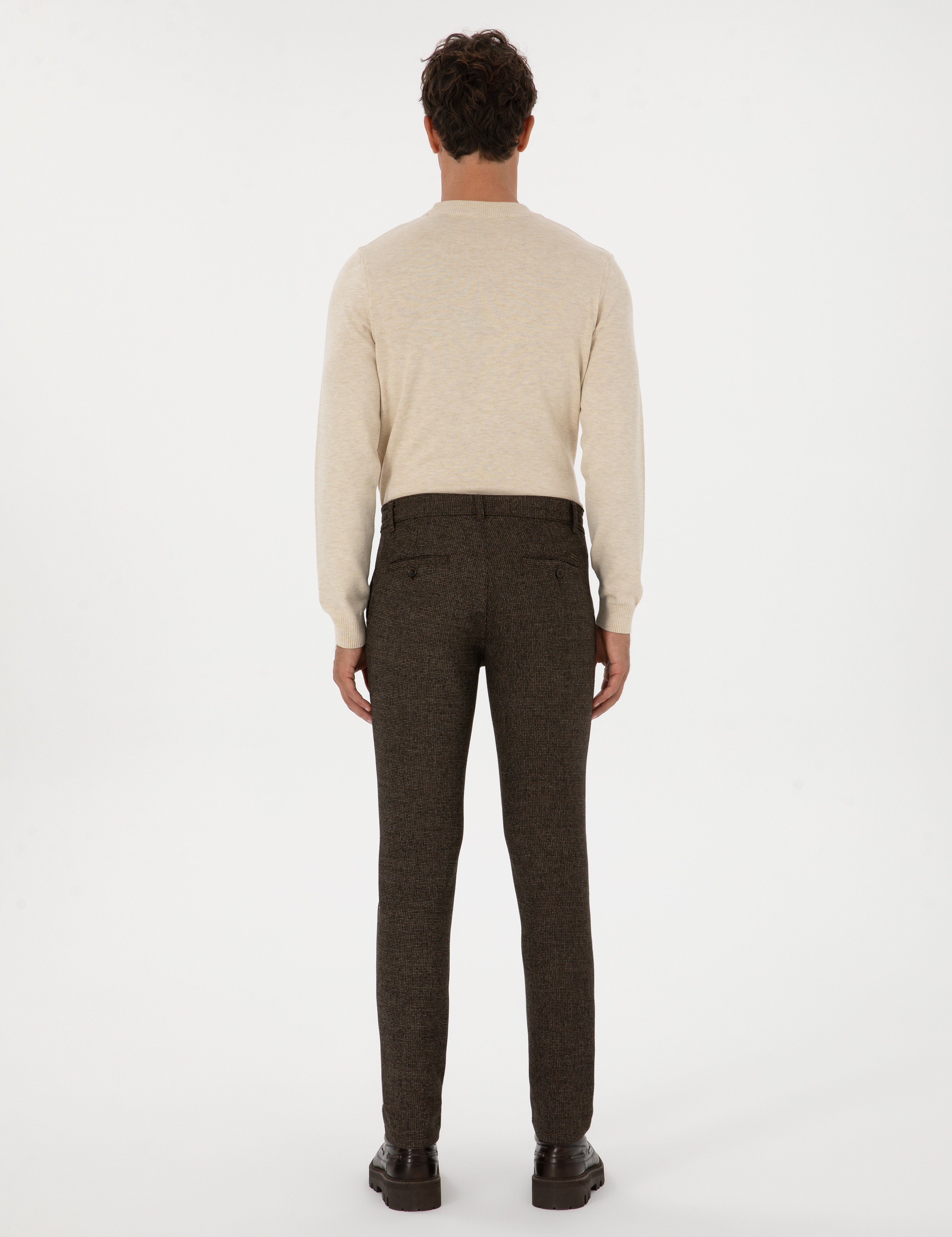 Kahverengi Slim Fit Beli Lastikli Kordonlu Kanvas Pantolon - Image 4