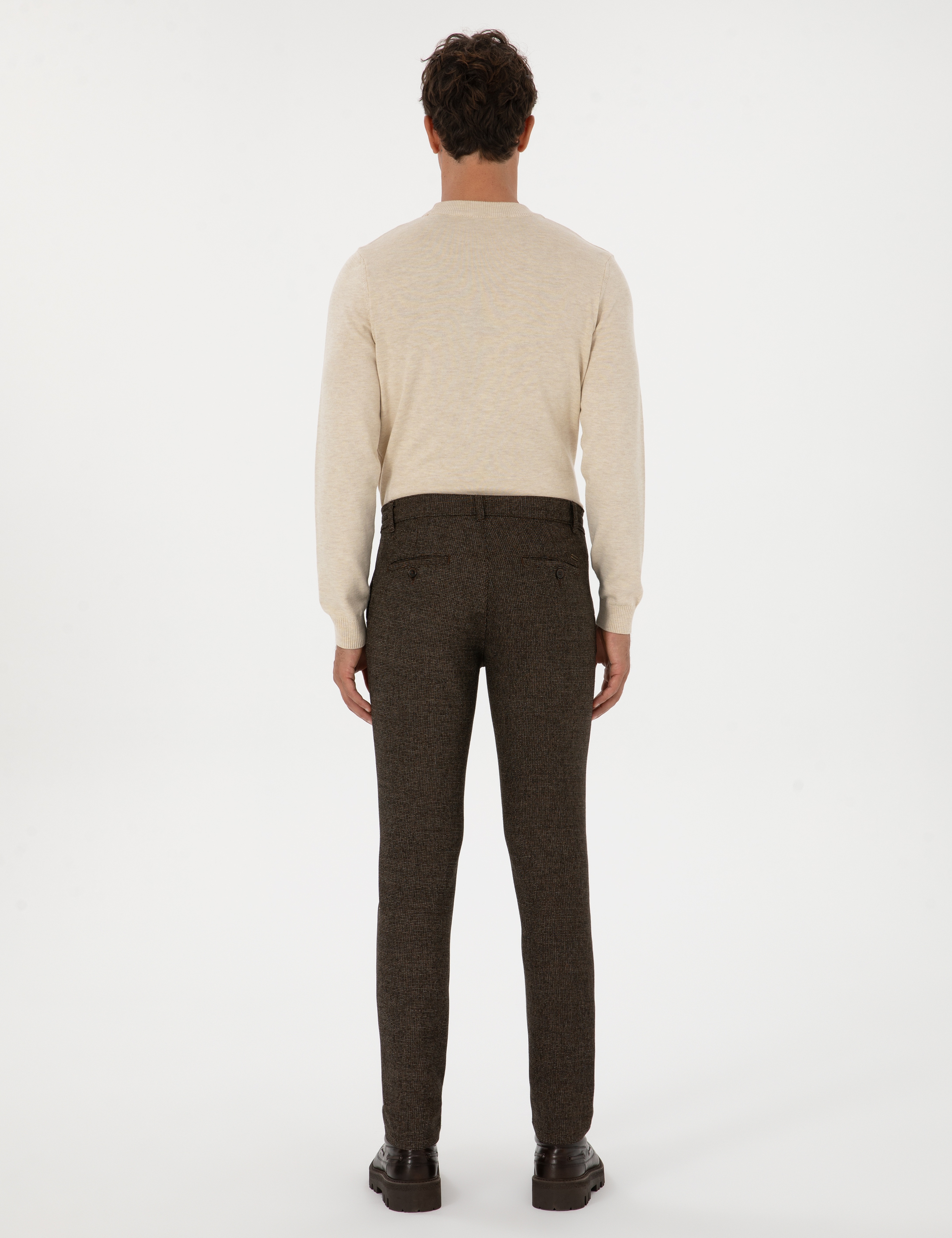 Kahverengi Slim Fit Beli Lastikli Kordonlu Kanvas Pantolon