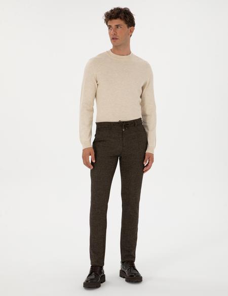 Kahverengi Slim Fit Beli Lastikli Kordonlu Kanvas Pantolon - 50311971023