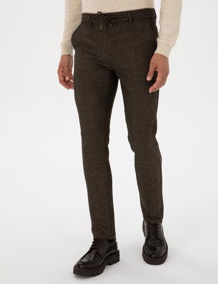 Kahverengi Slim Fit Beli Lastikli Kordonlu Kanvas Pantolon - 50311971023