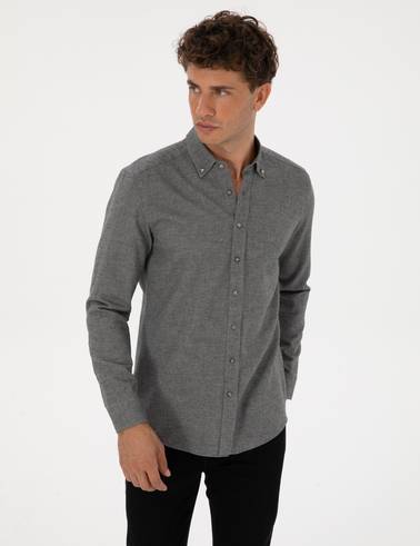 Gri Slim Fit Uzun Kollu Gömlek