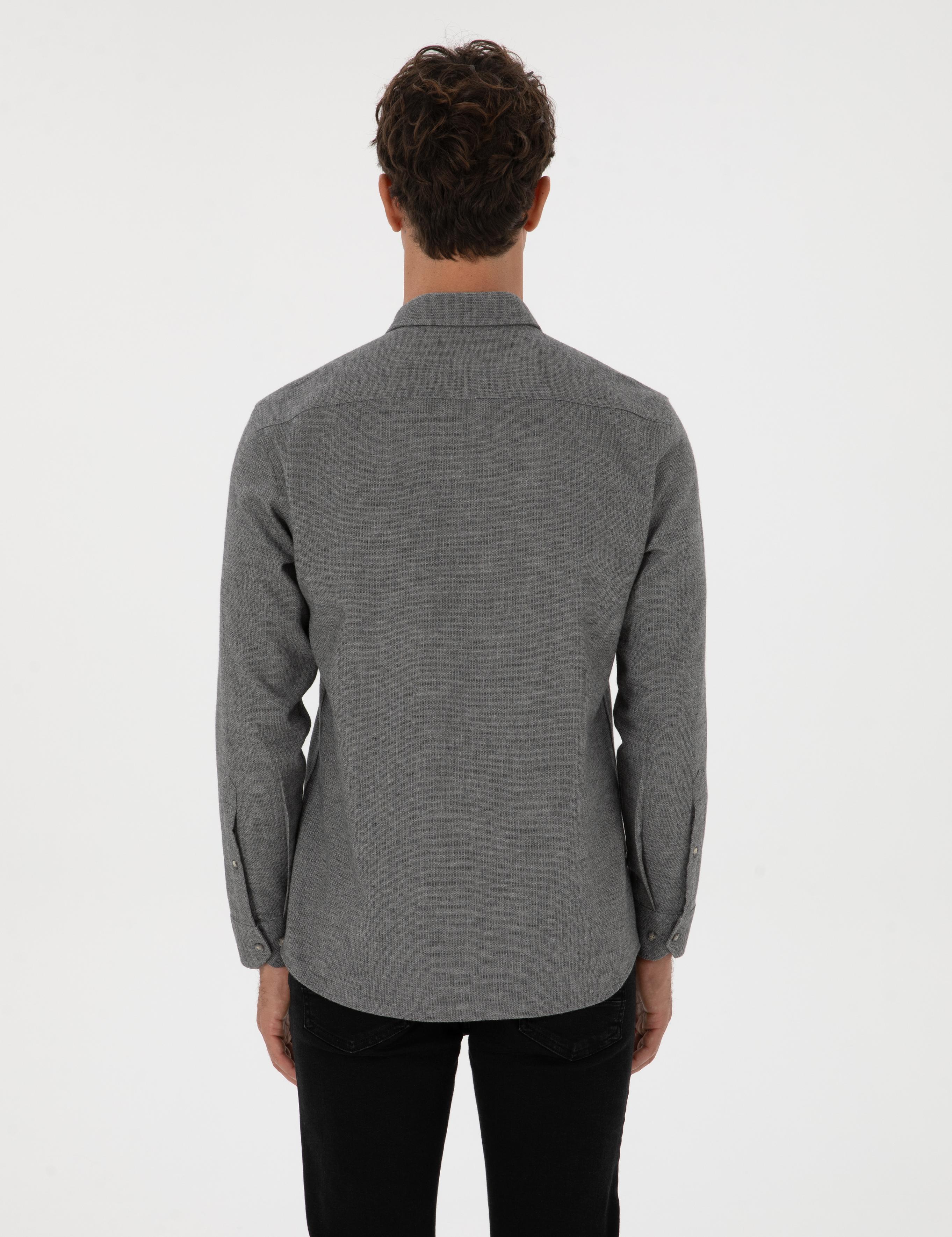 Gri Slim Fit Uzun Kollu Gömlek