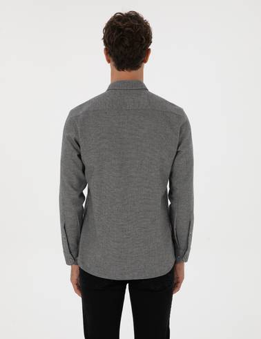 Gri Slim Fit Uzun Kollu Gömlek