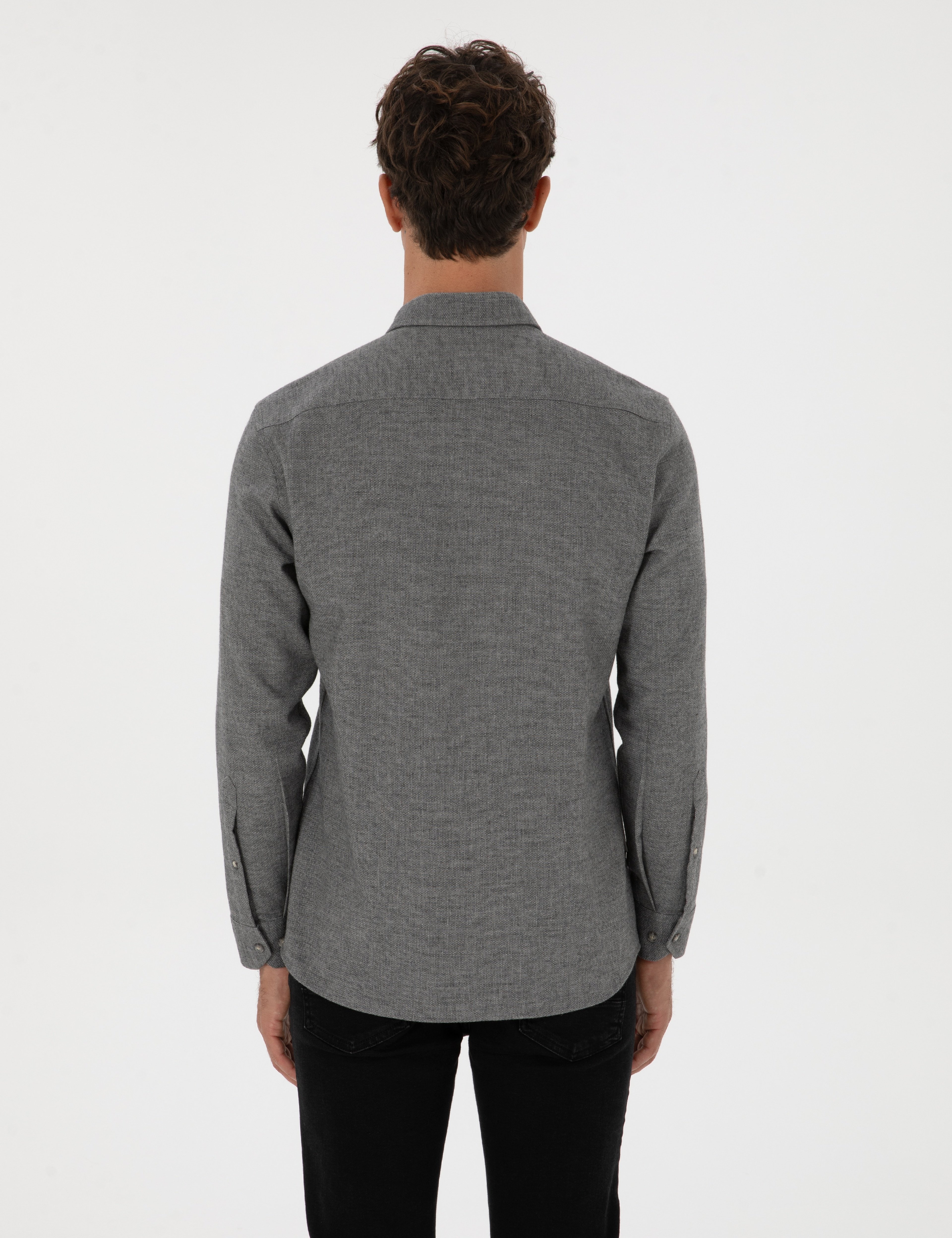 Gri Slim Fit Uzun Kollu Gömlek
