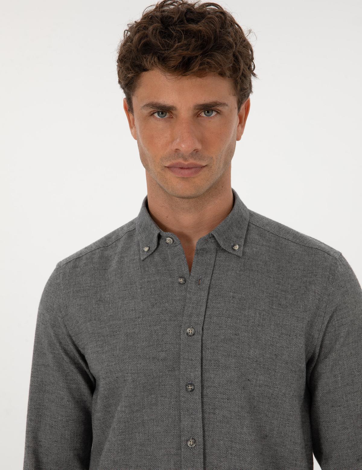 Gri Slim Fit Uzun Kollu Gömlek - 50311562032