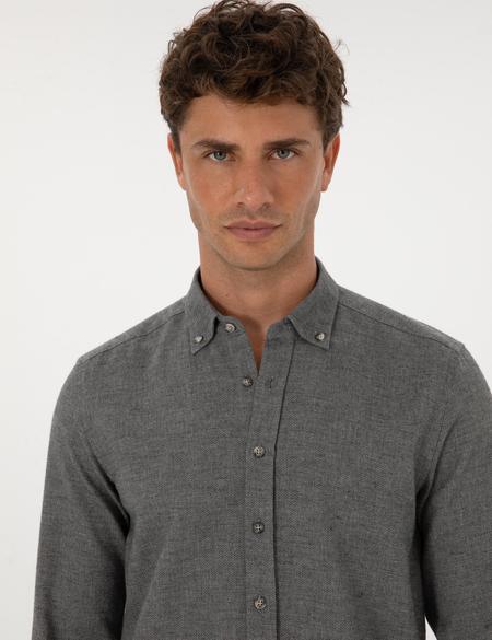 Gri Slim Fit Uzun Kollu Gömlek - 50311562032