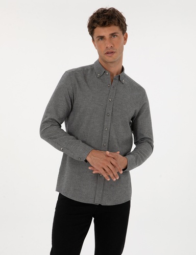 Gri Slim Fit Uzun Kollu Gömlek