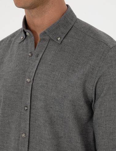Gri Slim Fit Uzun Kollu Gömlek