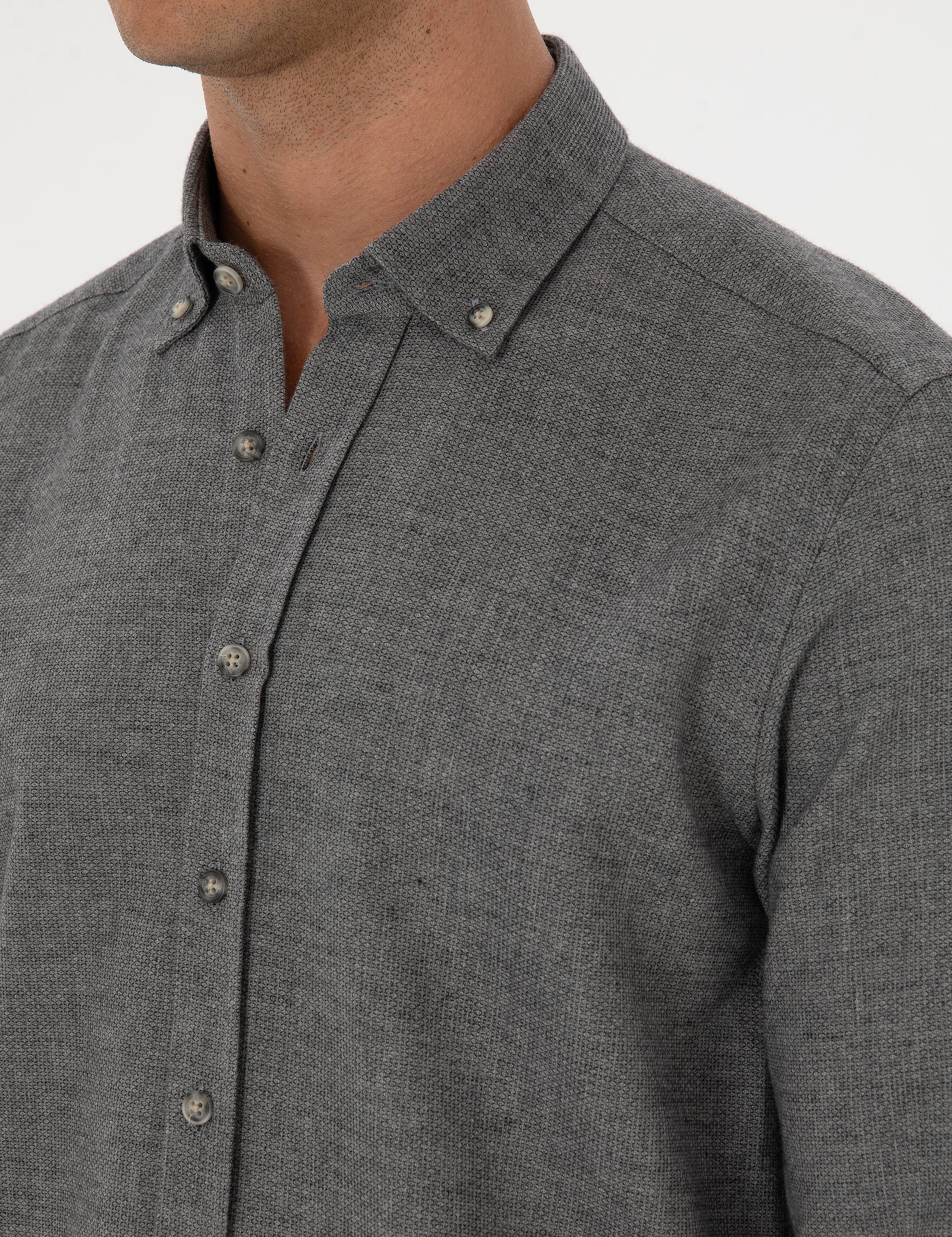 Gri Slim Fit Uzun Kollu Gömlek