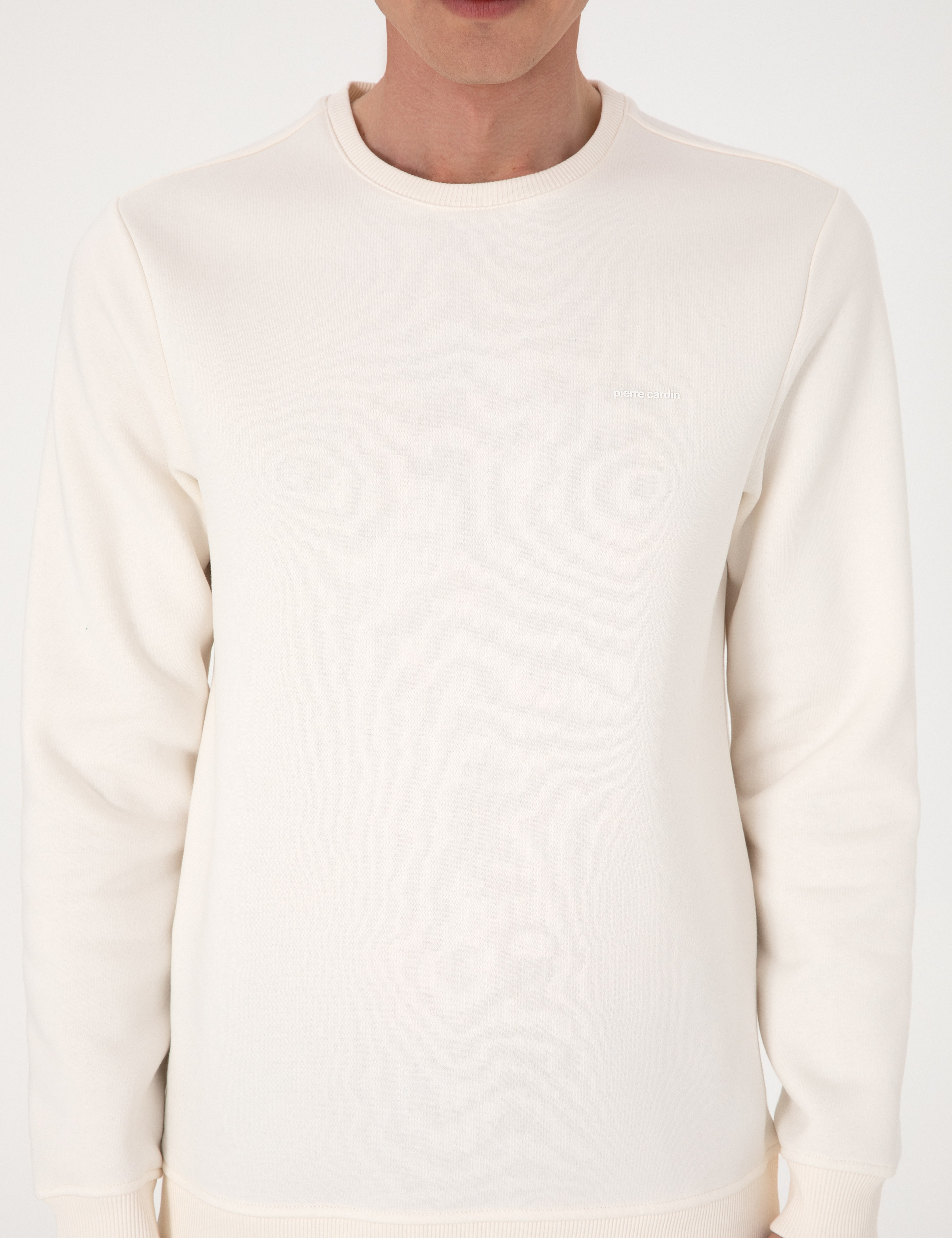 Ekru 3 İplik Regular Fit Bisiklet Yaka Basic Sweatshirt