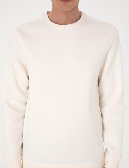 Ekru 3 İplik Regular Fit İçi Polarlı Bisiklet Yaka Basic Sweatshirt - 50315021058