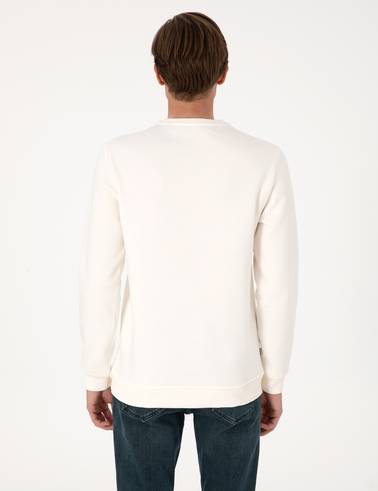 Ekru 3 İplik Regular Fit Bisiklet Yaka Basic Sweatshirt