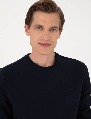 Lacivert 3 İplik Regular Fit Bisiklet Yaka Basic Sweatshirt