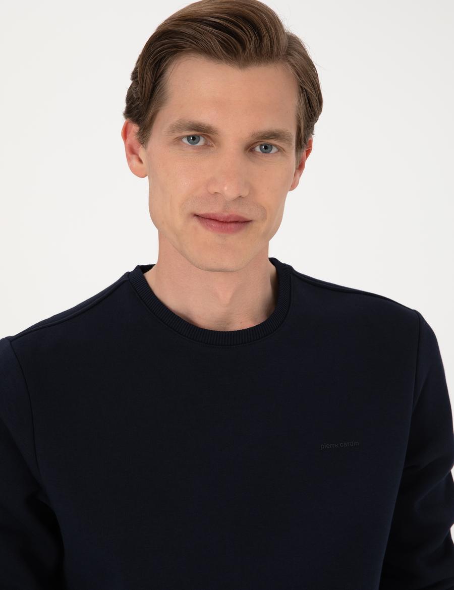 Lacivert 3 İplik Regular Fit İçi Polarlı Bisiklet Yaka Basic Sweatshirt