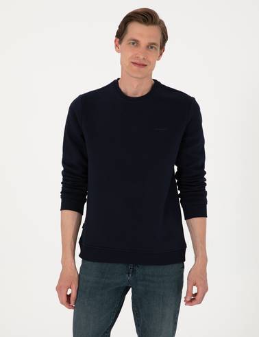 Lacivert 3 İplik Regular Fit Bisiklet Yaka Basic Sweatshirt