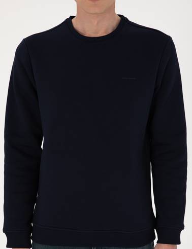 Lacivert 3 İplik Regular Fit Bisiklet Yaka Basic Sweatshirt