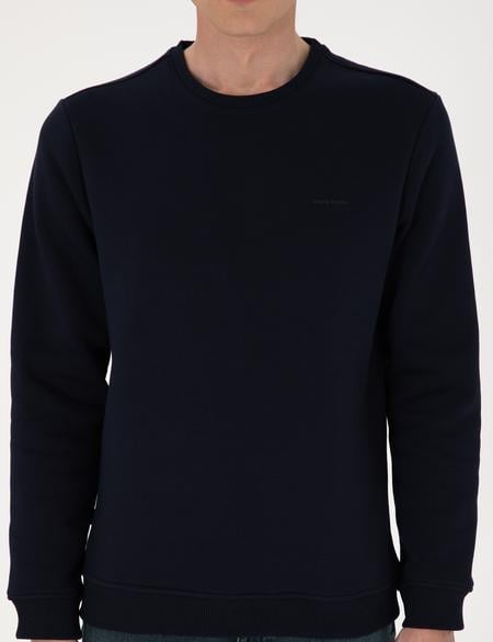 Lacivert 3 İplik Regular Fit İçi Polarlı Bisiklet Yaka Basic Sweatshirt - 50315021002