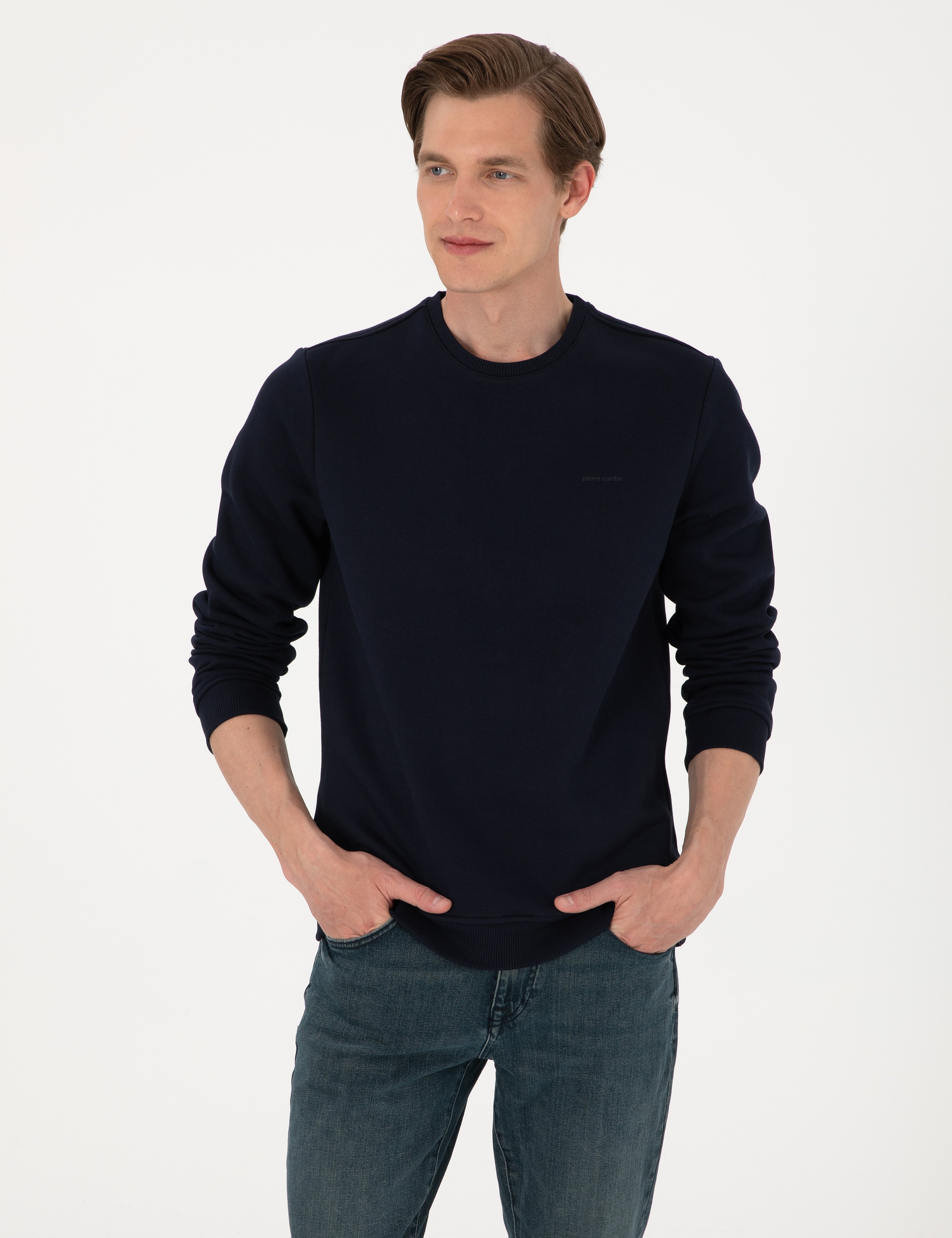 Lacivert 3 İplik Regular Fit Bisiklet Yaka Basic Sweatshirt