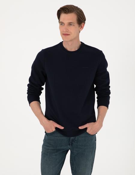 Lacivert 3 İplik Regular Fit İçi Polarlı Bisiklet Yaka Basic Sweatshirt - 50315021002