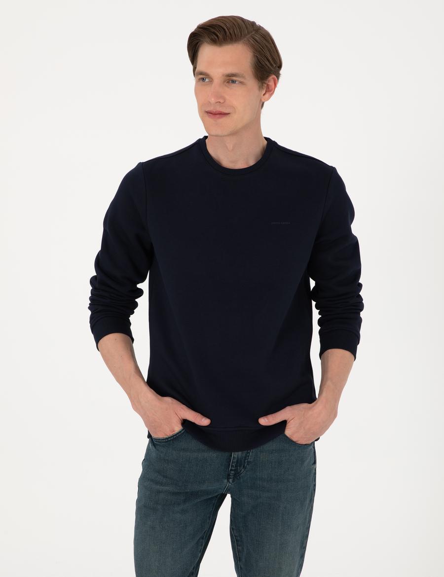 Lacivert 3 İplik Regular Fit İçi Polarlı Bisiklet Yaka Basic Sweatshirt