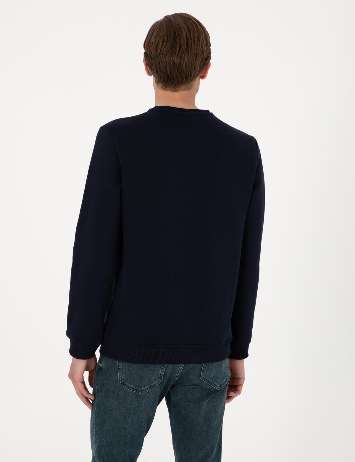 Lacivert 3 İplik Regular Fit İçi Polarlı Bisiklet Yaka Basic Sweatshirt - 50315021002