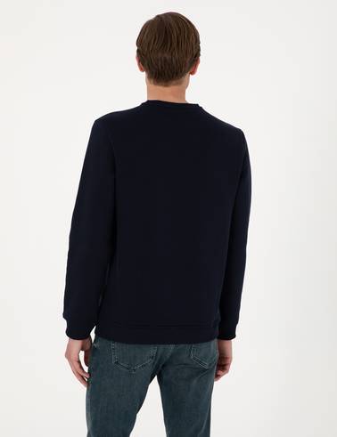 Lacivert 3 İplik Regular Fit Bisiklet Yaka Basic Sweatshirt