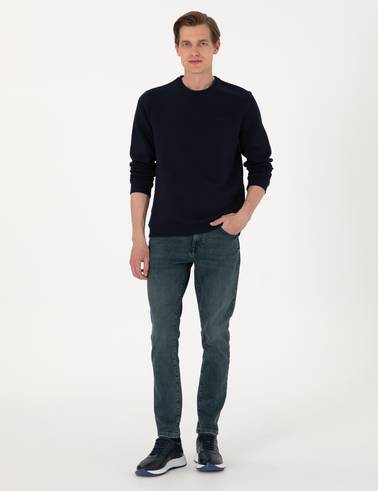 Lacivert 3 İplik Regular Fit Bisiklet Yaka Basic Sweatshirt