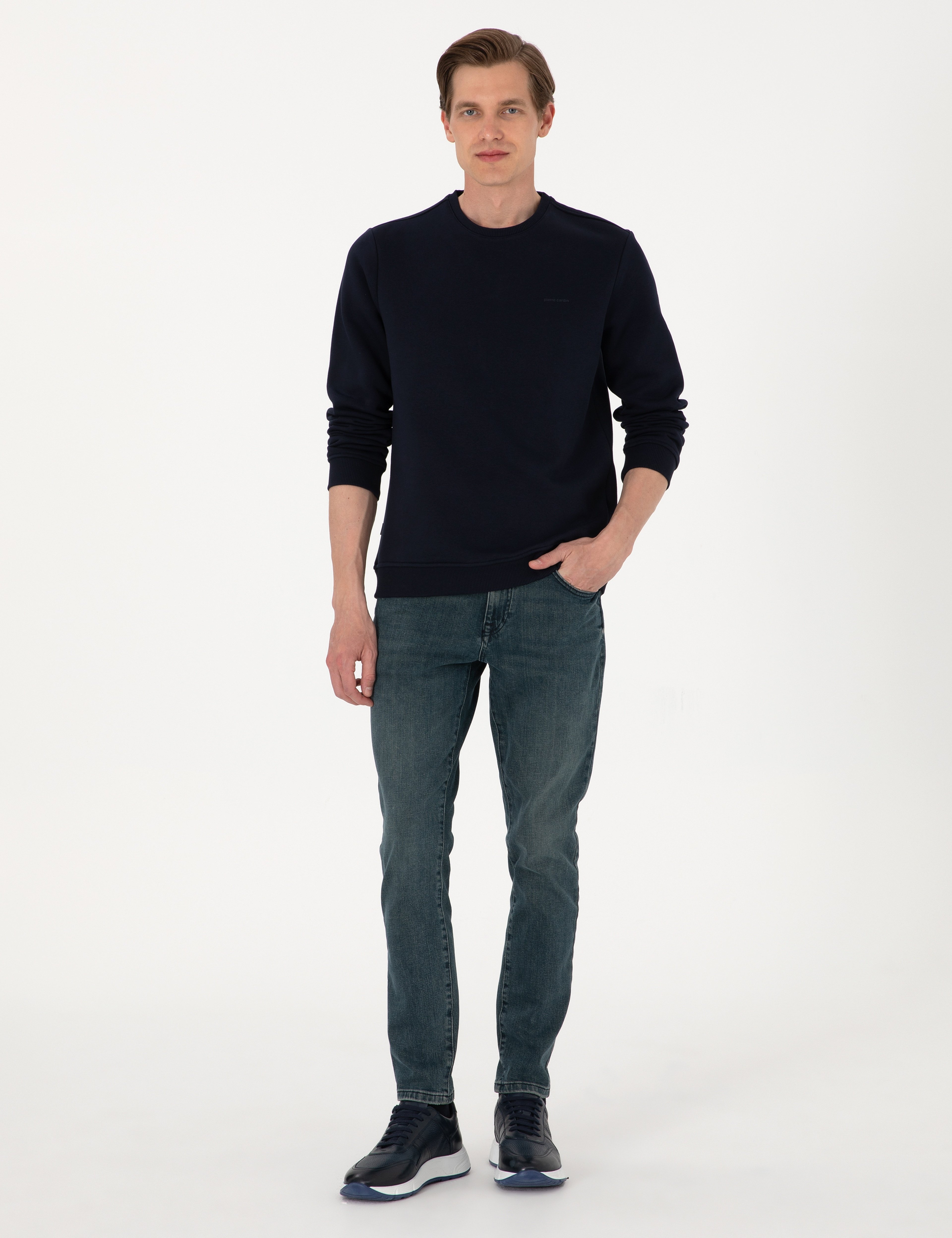 Lacivert 3 İplik Regular Fit Bisiklet Yaka Basic Sweatshirt