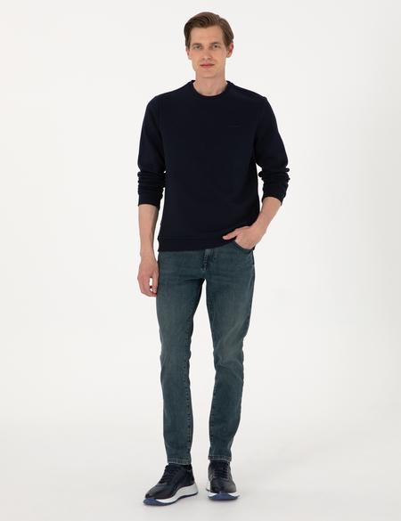 Lacivert 3 İplik Regular Fit İçi Polarlı Bisiklet Yaka Basic Sweatshirt - 50315021002