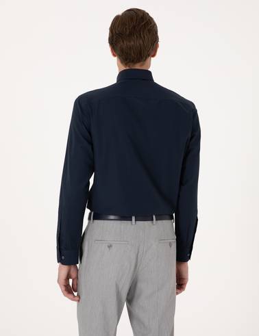 Lacivert Regular Fit Uzun Kollu Basic Gömlek