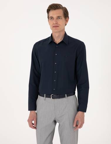 Lacivert Regular Fit Uzun Kollu Basic Gömlek