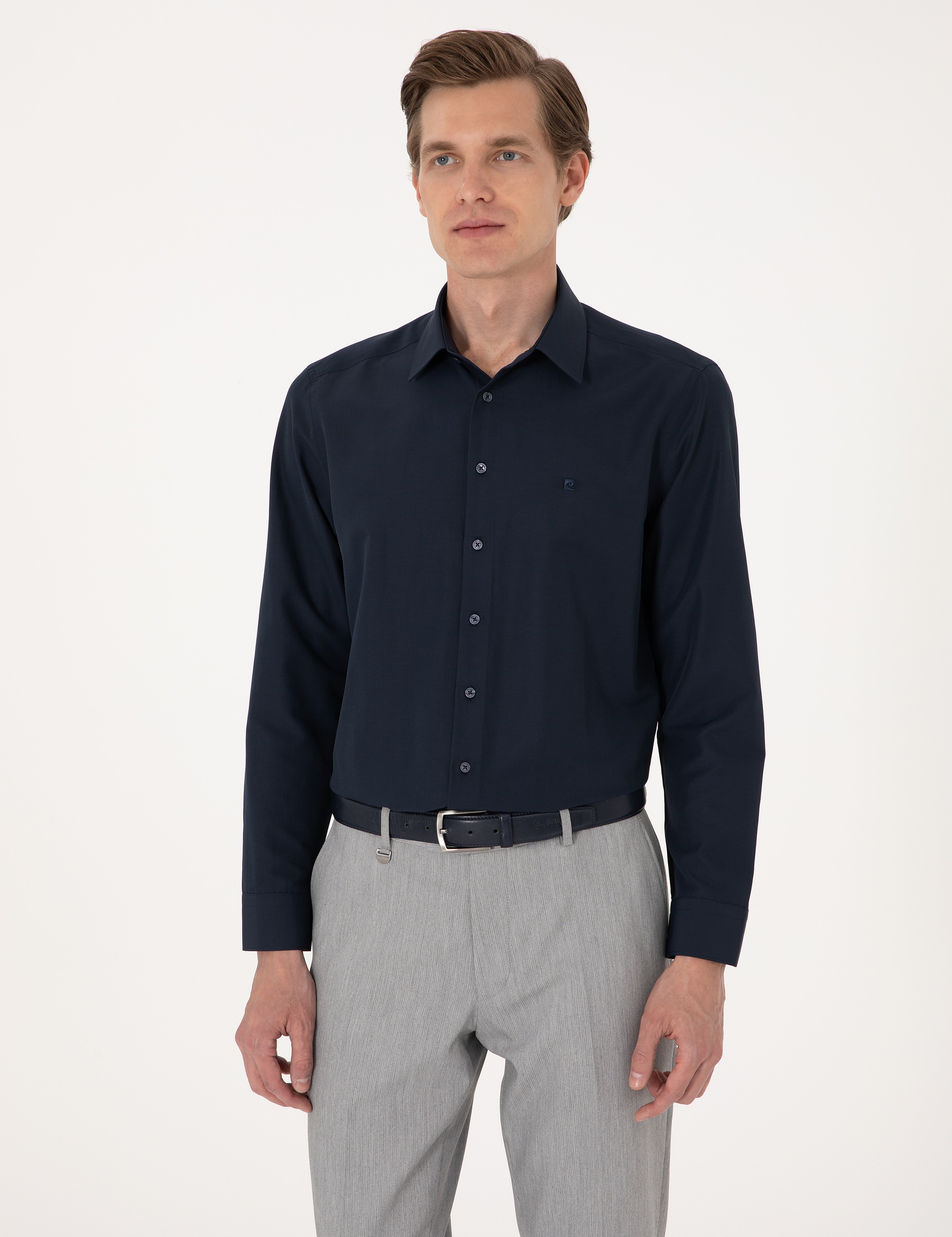 Lacivert Regular Fit Uzun Kollu Basic Gömlek