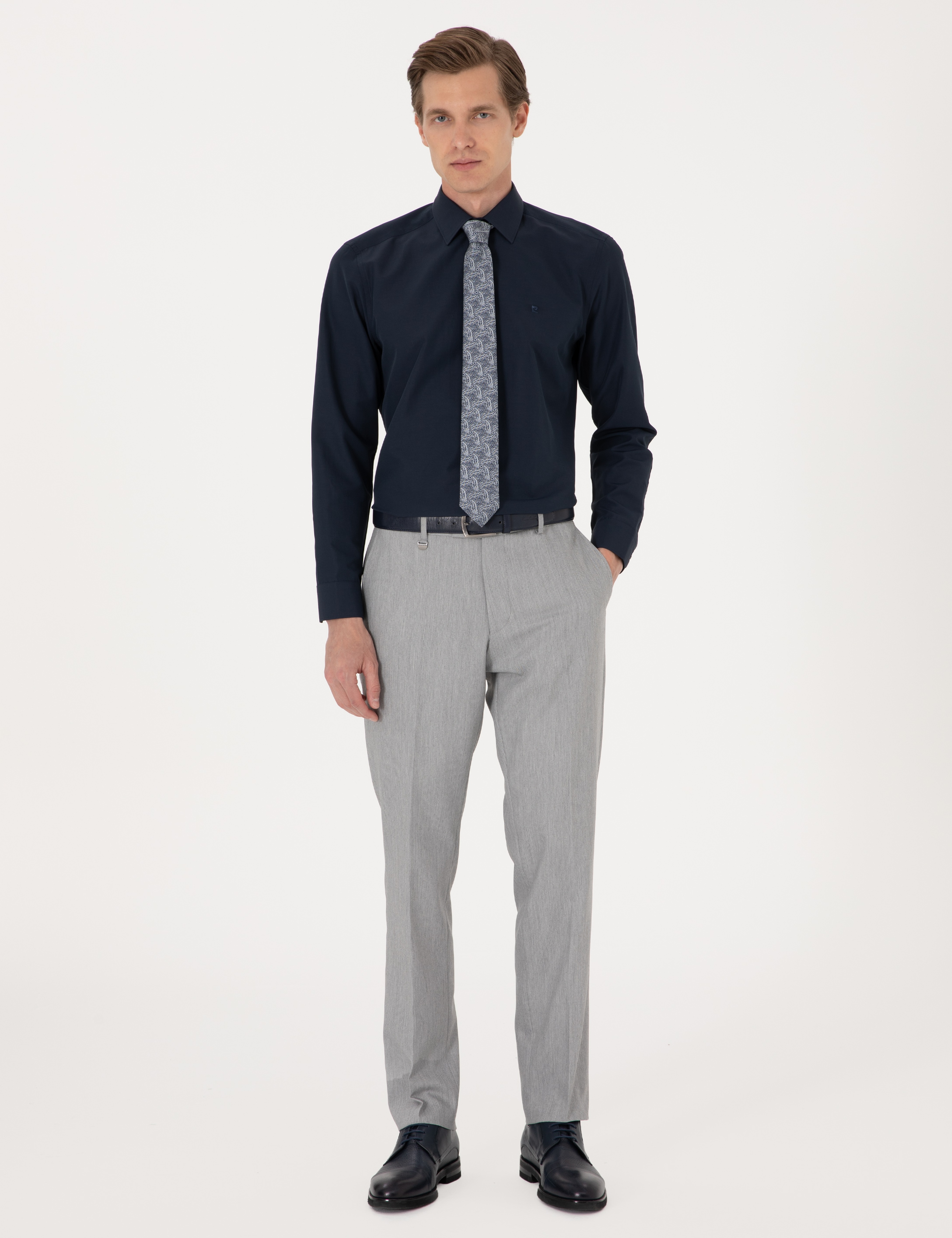 Lacivert Regular Fit Uzun Kollu Basic Gömlek