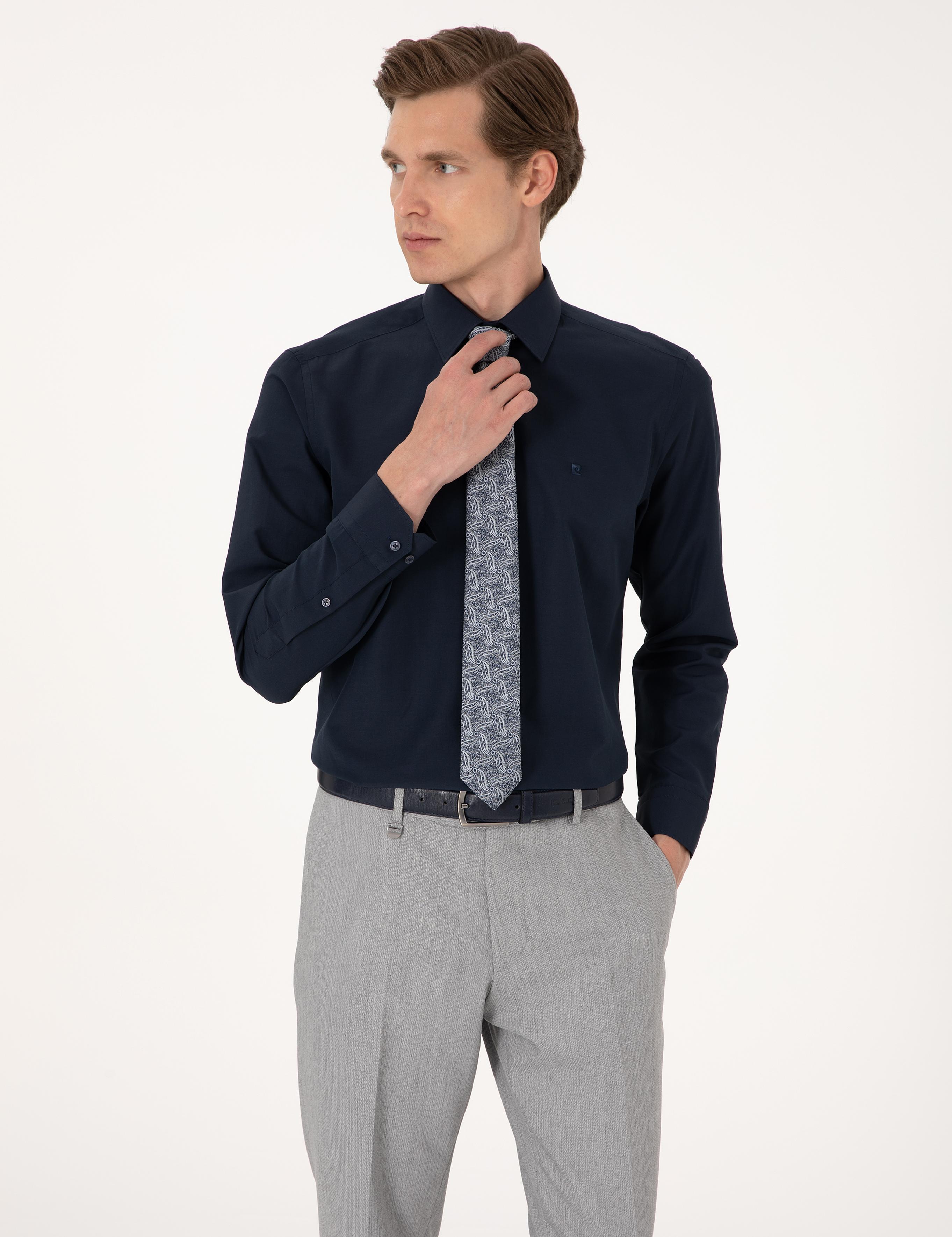 Lacivert Regular Fit Uzun Kollu Basic Gömlek