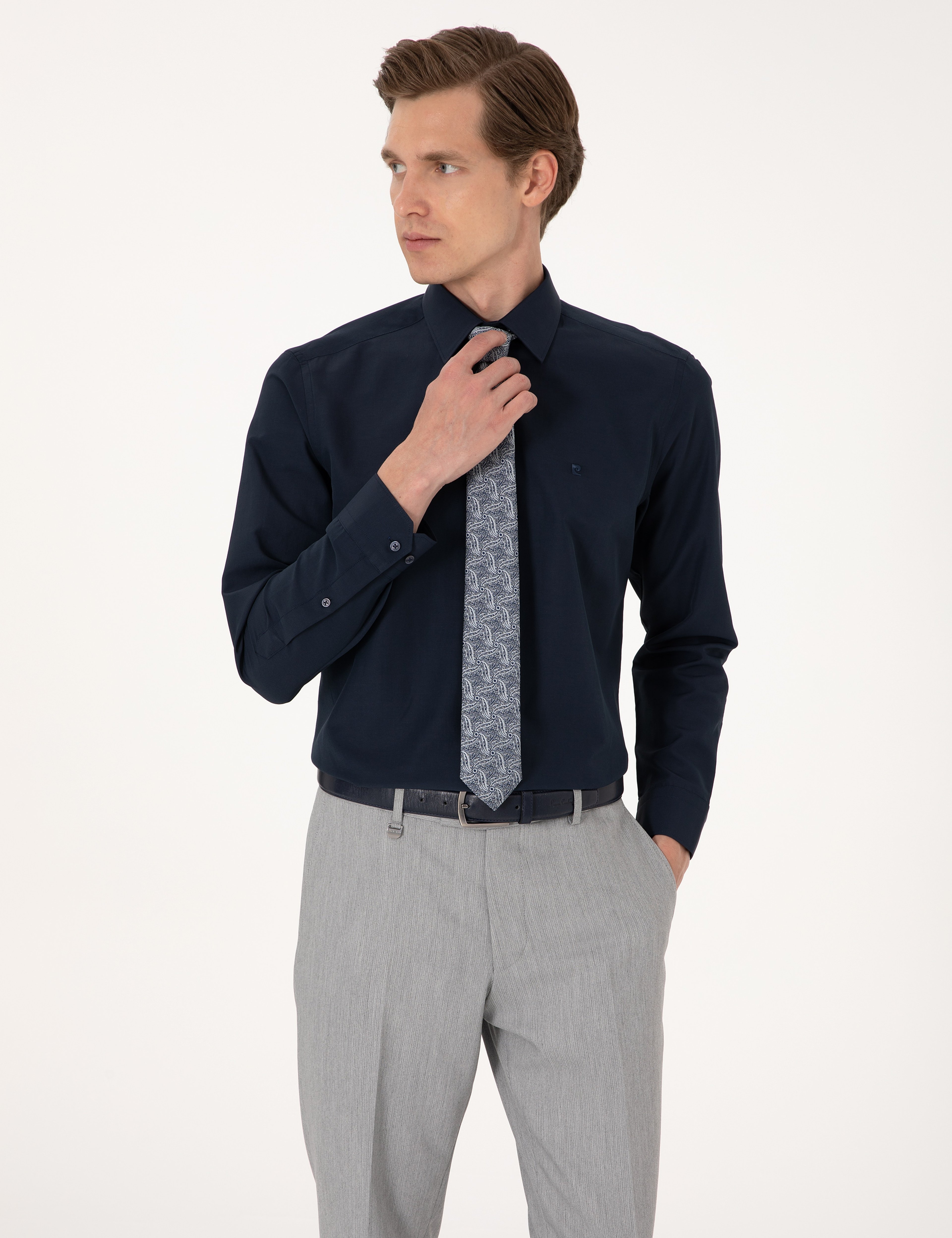 Lacivert Regular Fit Uzun Kollu Basic Gömlek - Image 4