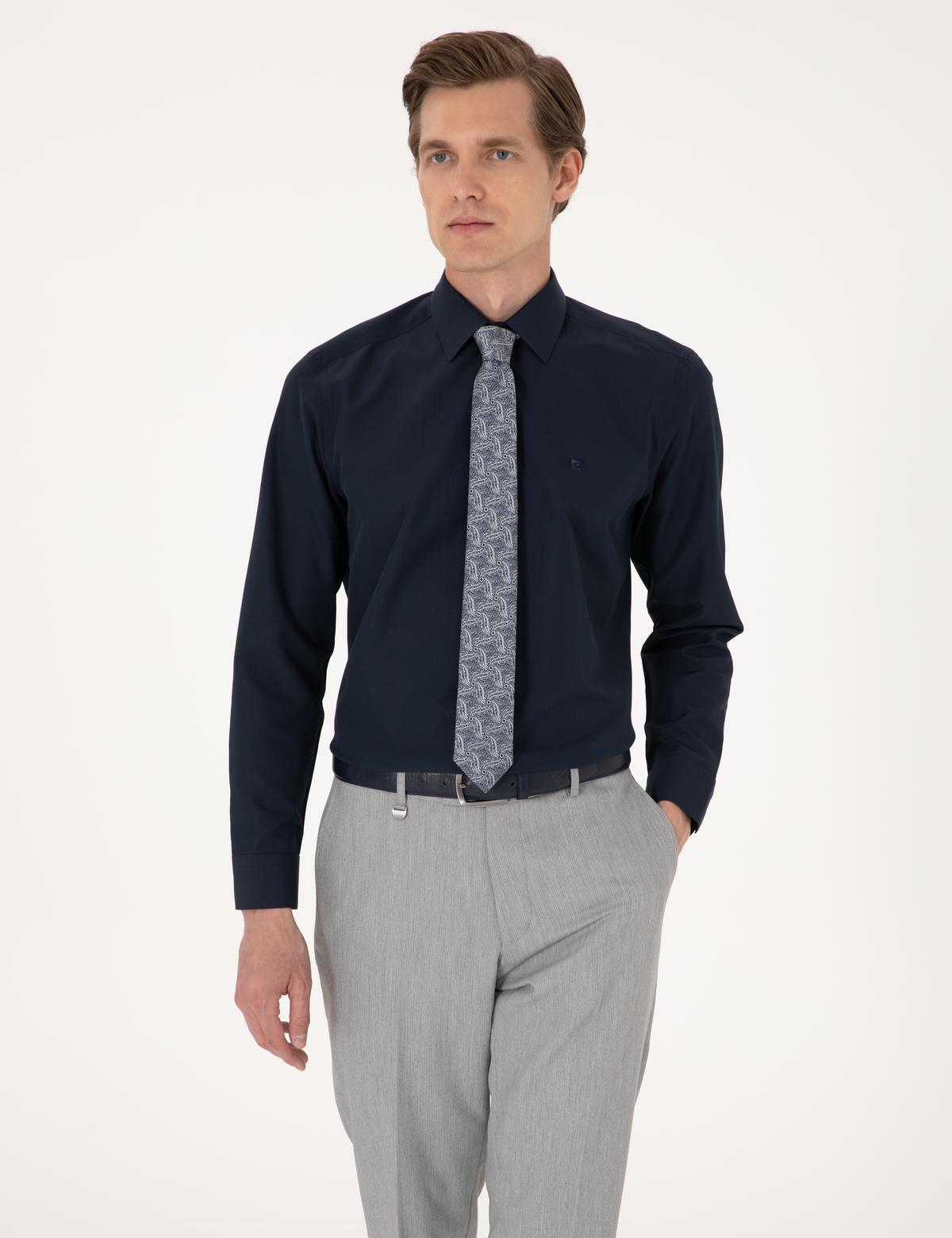 Lacivert Regular Fit Uzun Kollu Basic Gömlek