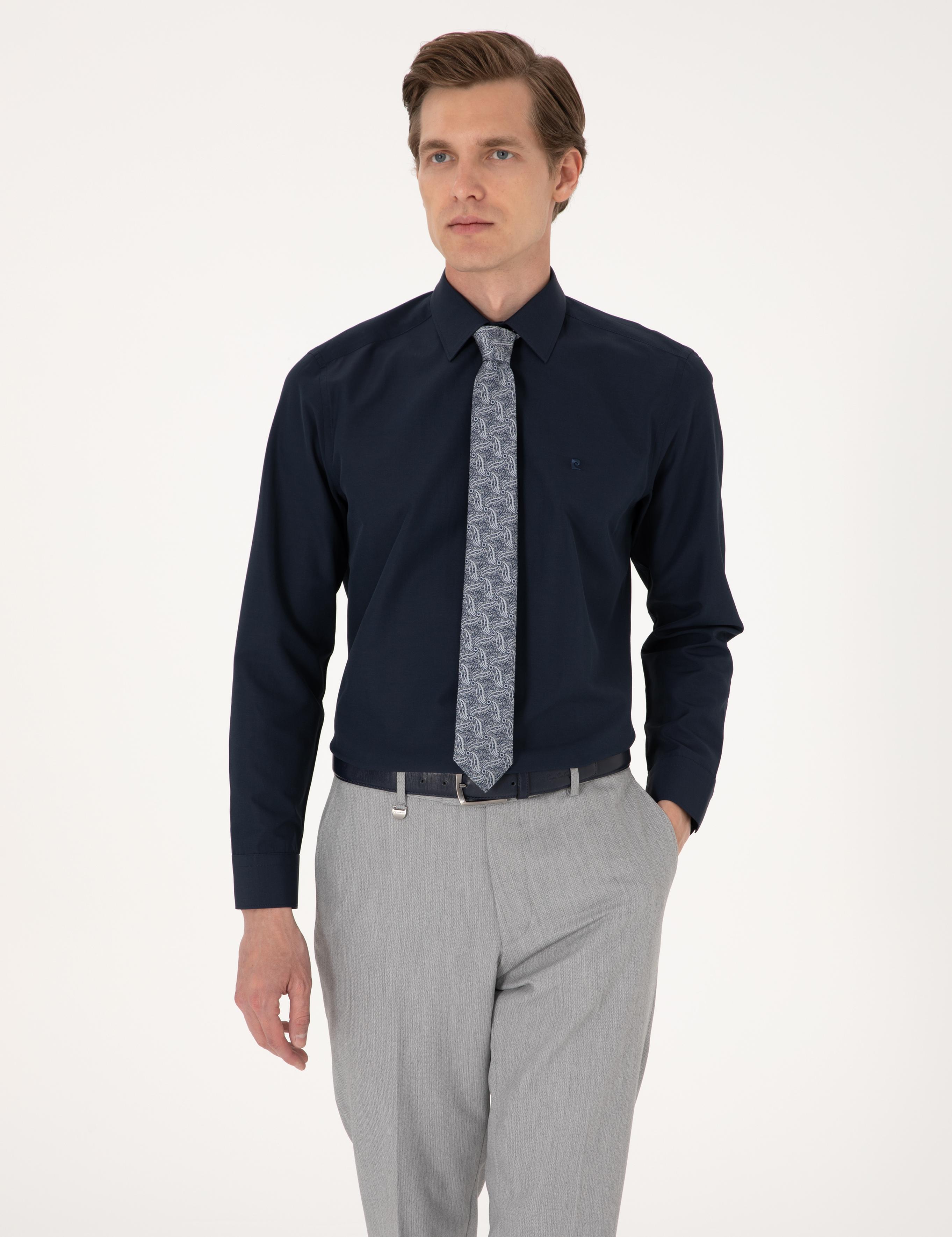 Lacivert Regular Fit Uzun Kollu Basic Gömlek