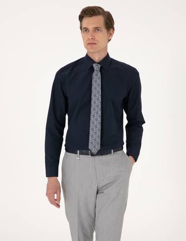 Lacivert Regular Fit Uzun Kollu Basic Gömlek