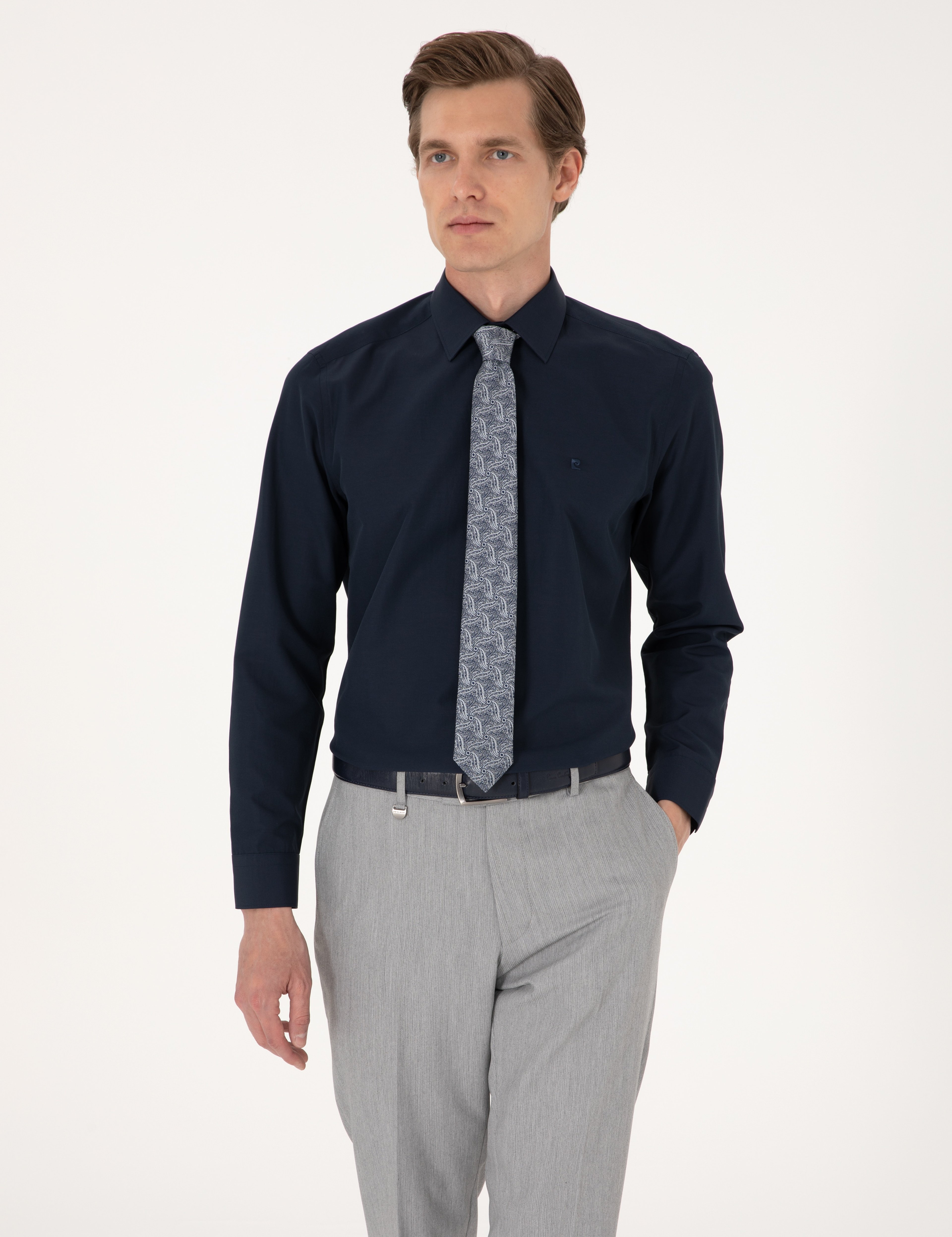 Lacivert Regular Fit Uzun Kollu Basic Gömlek - Image 1