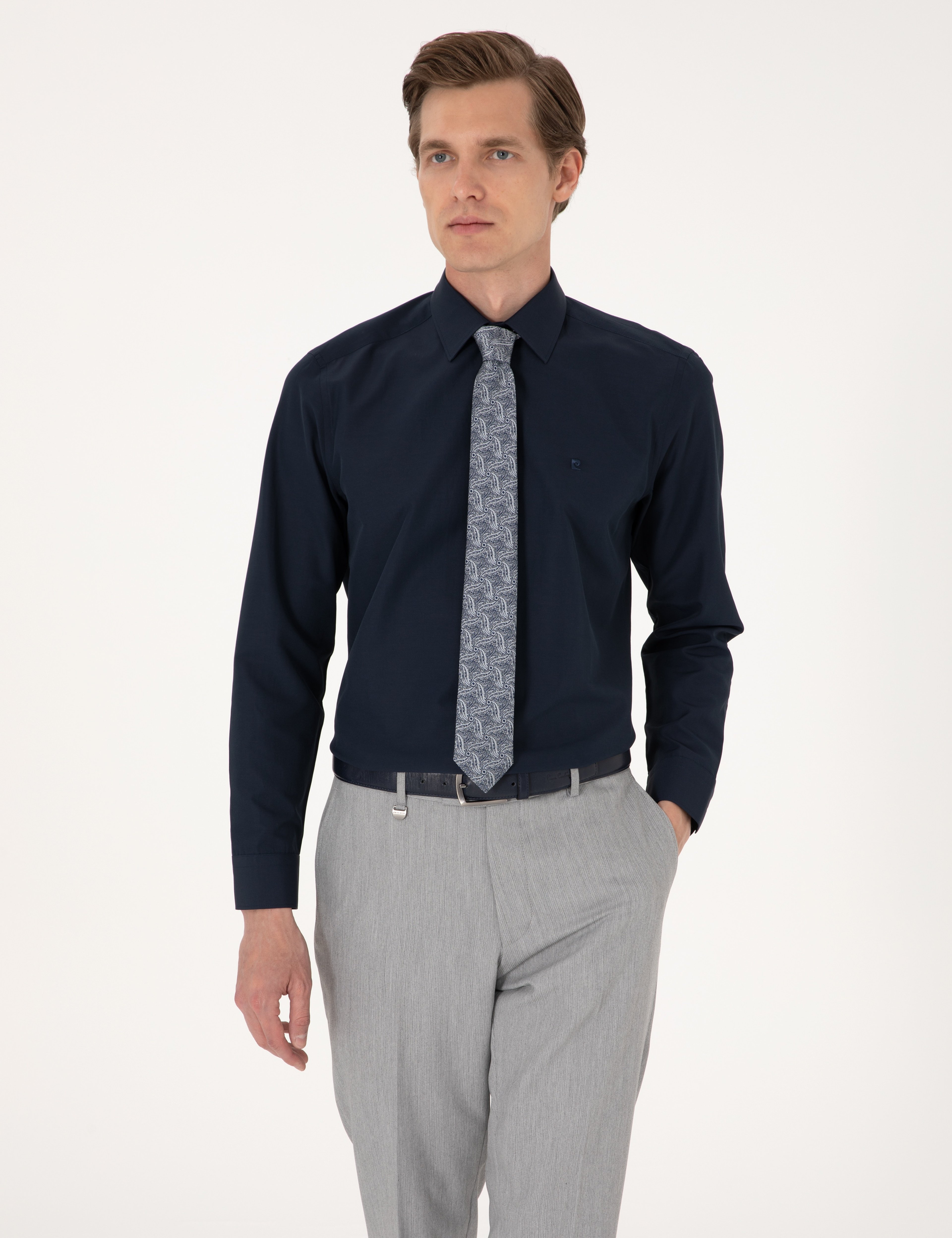 Lacivert Regular Fit Uzun Kollu Basic Gömlek