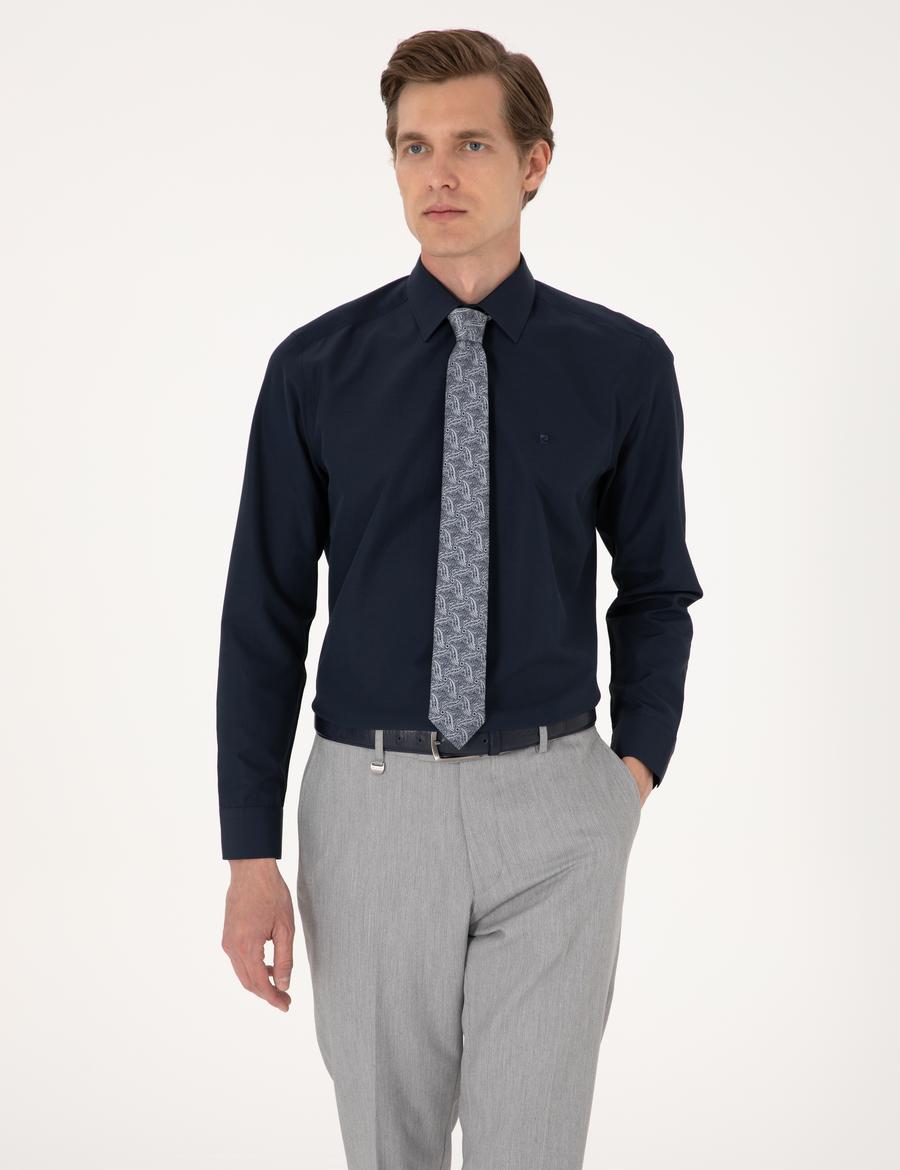 Lacivert Regular Fit Uzun Kollu Basic Gömlek