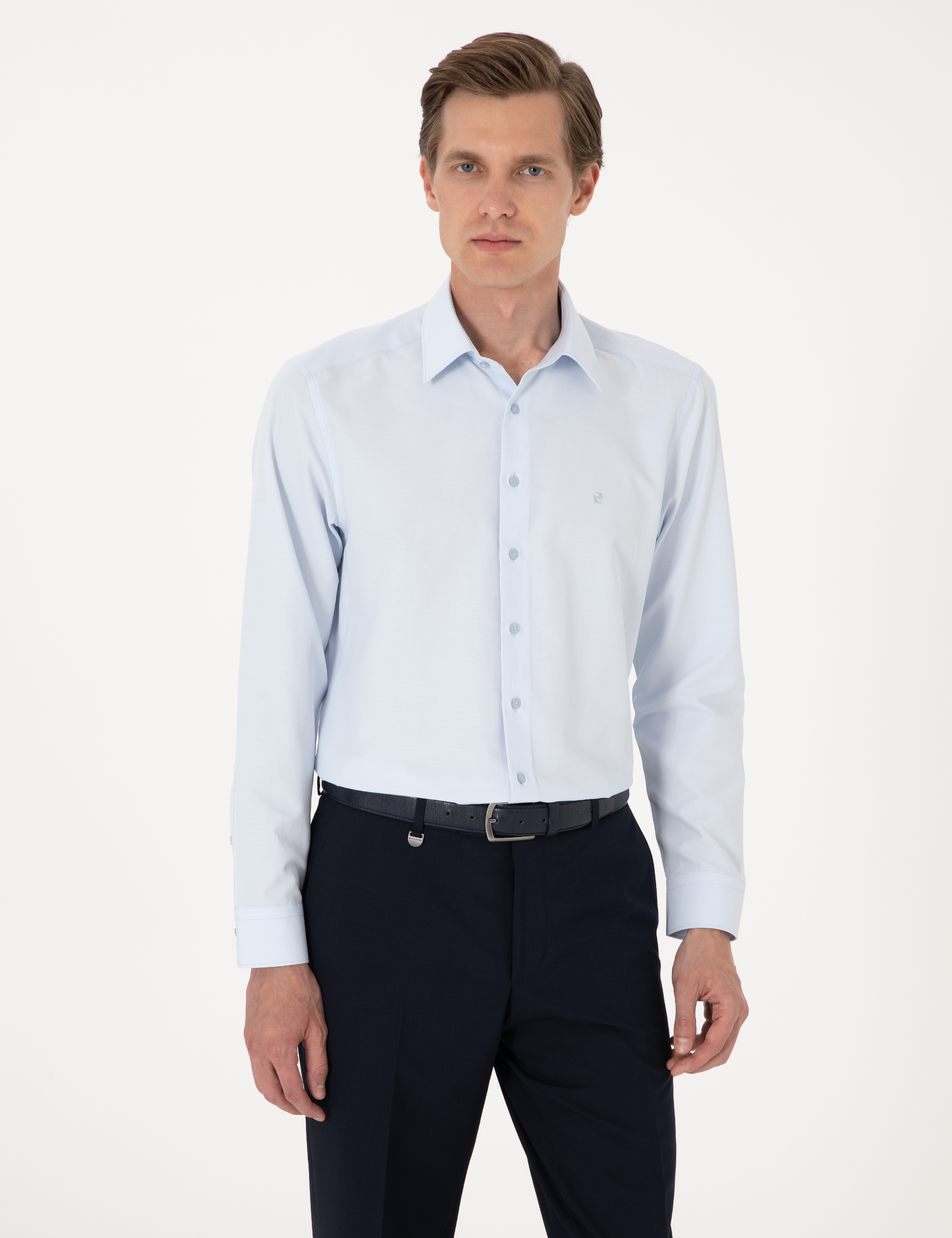 Açık Mavi Regular Fit Uzun Kollu Basic Gömlek - Image 3