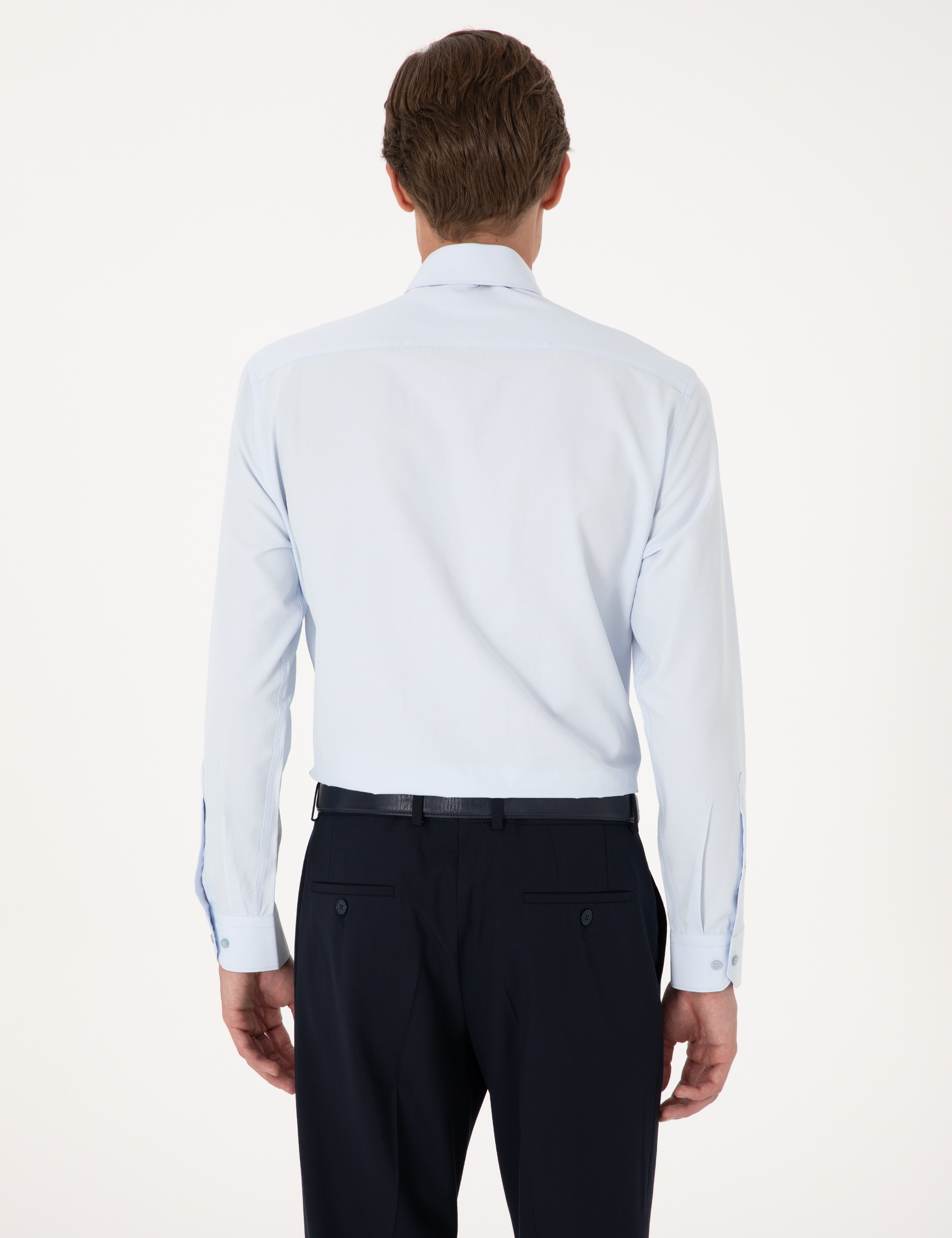 Açık Mavi Regular Fit Uzun Kollu Basic Gömlek - Image 6