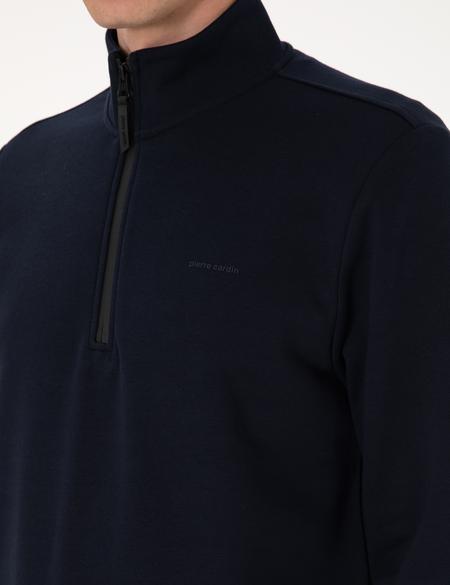 Lacivert 3 İplik Regular Fit Fermuarlı Dik Yaka Basic Sweatshirt - 50314044027