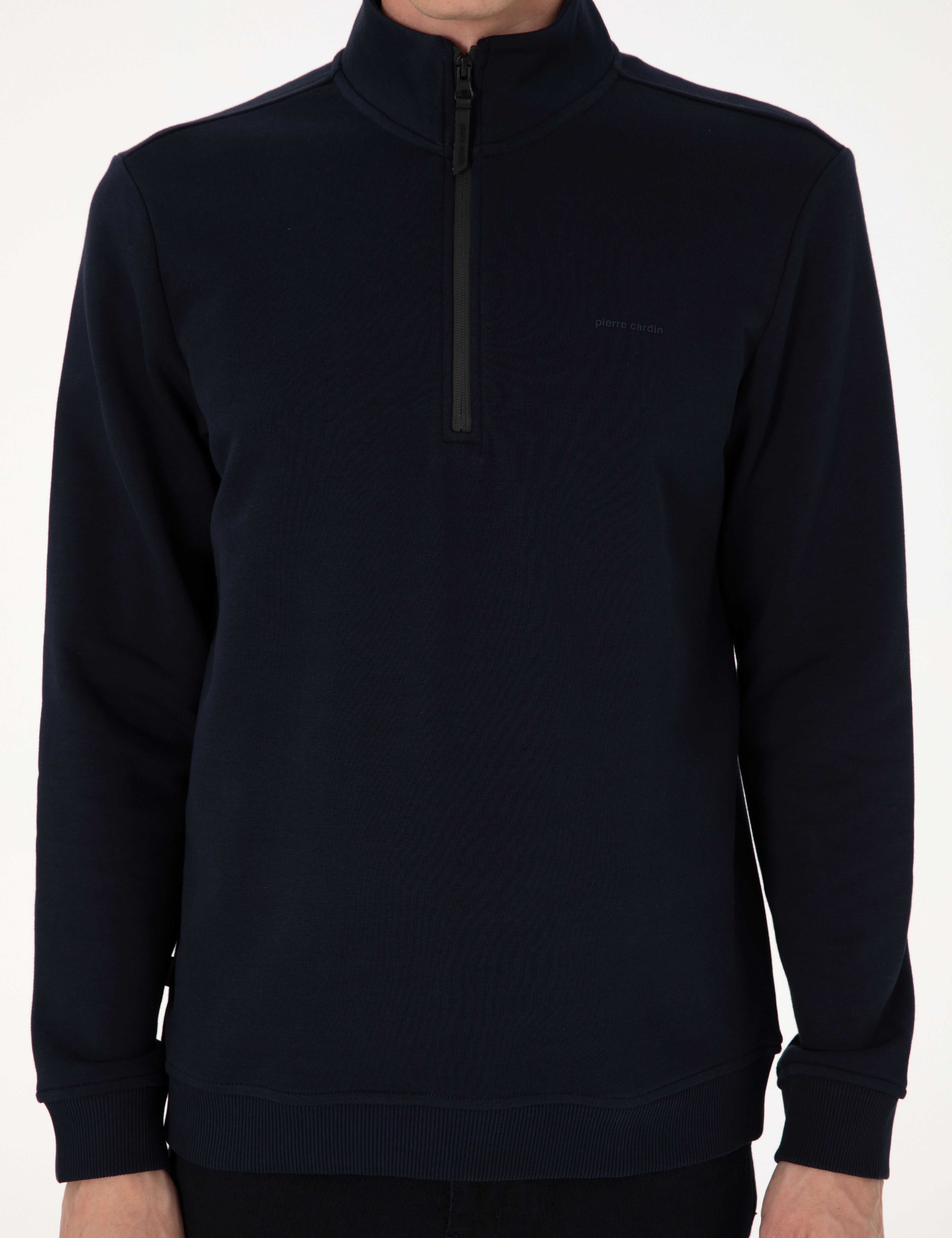 Lacivert 3 İplik Regular Fit Fermuarlı Dik Yaka Basic Sweatshirt - Image 6