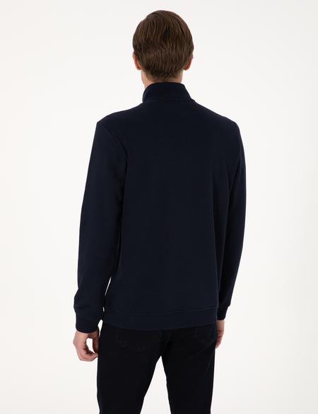 Lacivert 3 İplik Regular Fit Fermuarlı Dik Yaka Basic Sweatshirt - 50314044027