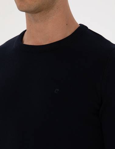 Lacivert Slim Fit Bisiklet Yaka Basic Triko Kazak