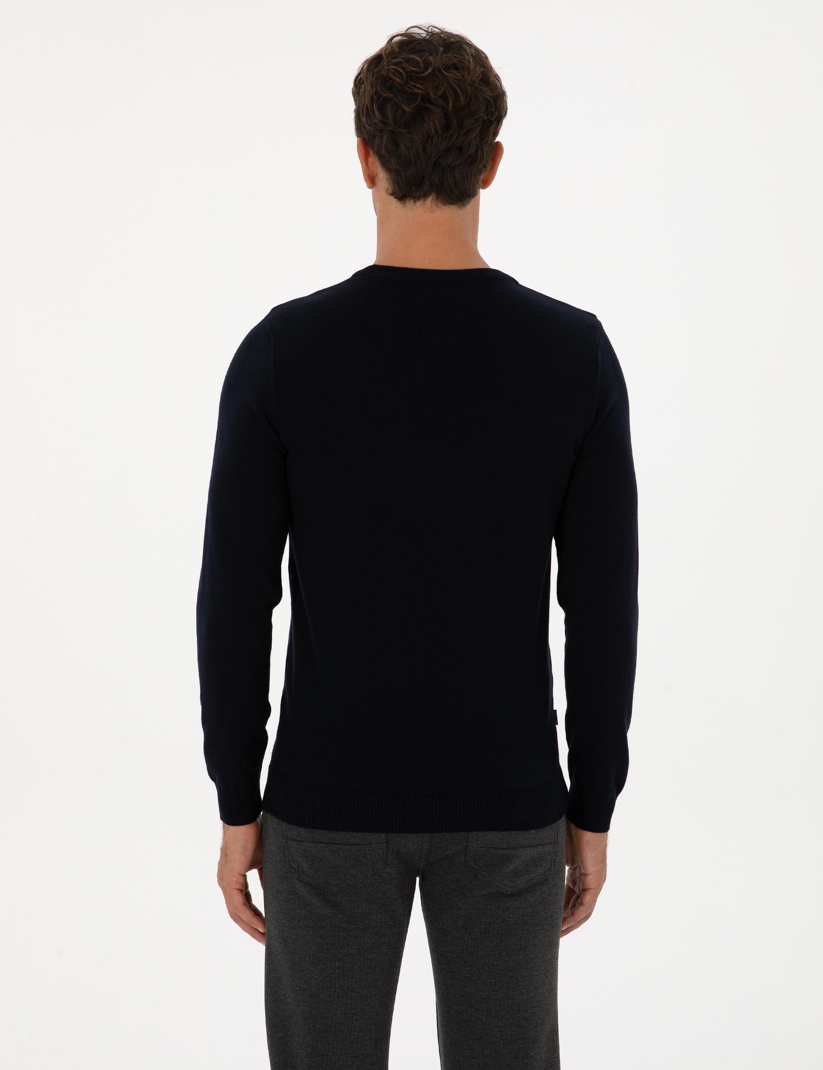 Lacivert Slim Fit Bisiklet Yaka Basic Triko Kazak