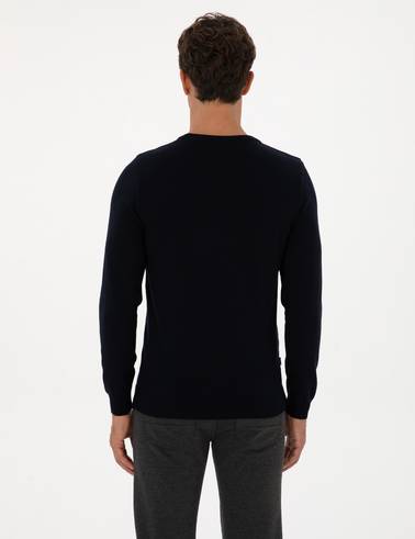 Lacivert Slim Fit Bisiklet Yaka Basic Triko Kazak