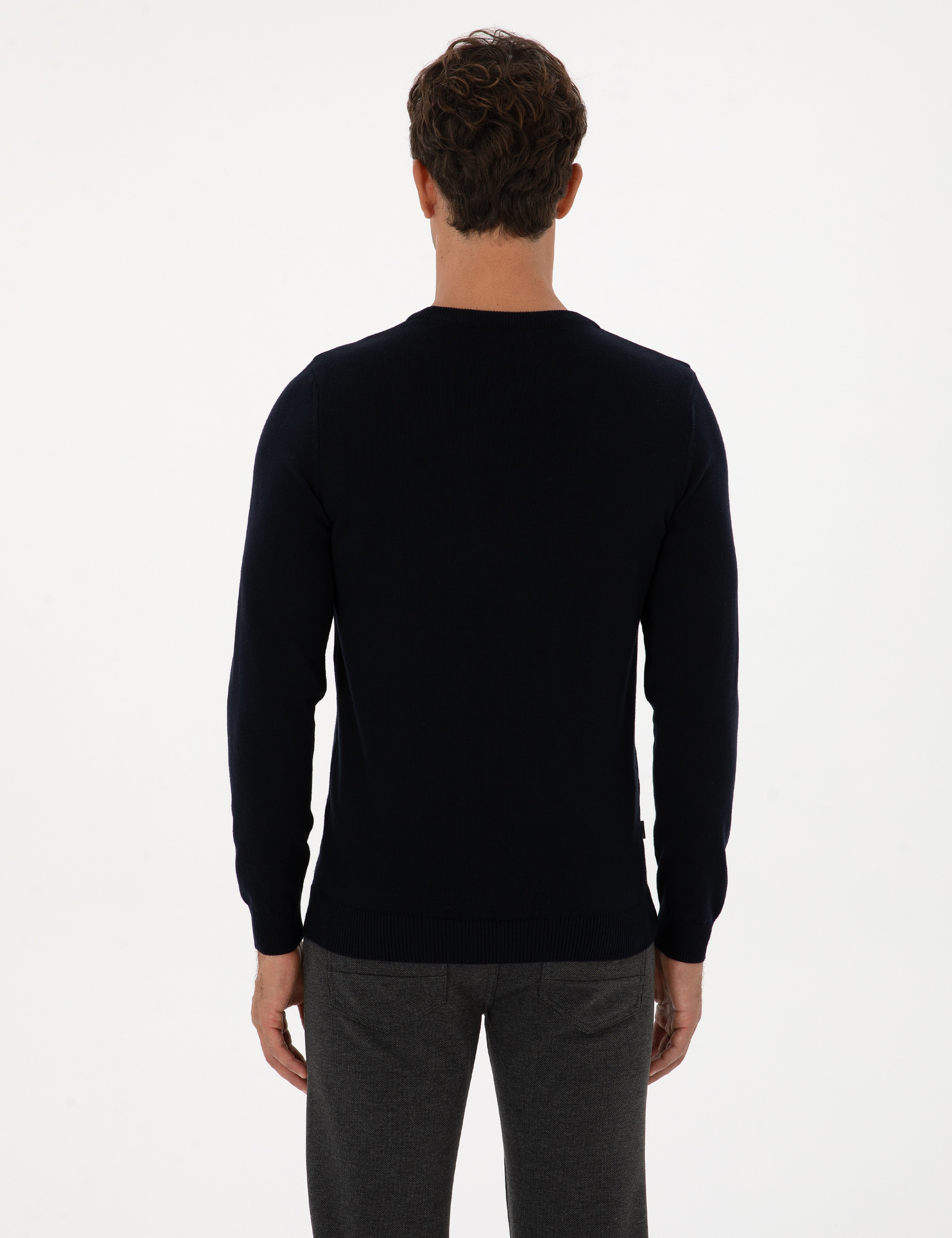 Lacivert Slim Fit Bisiklet Yaka Basic Triko Kazak - Image 5